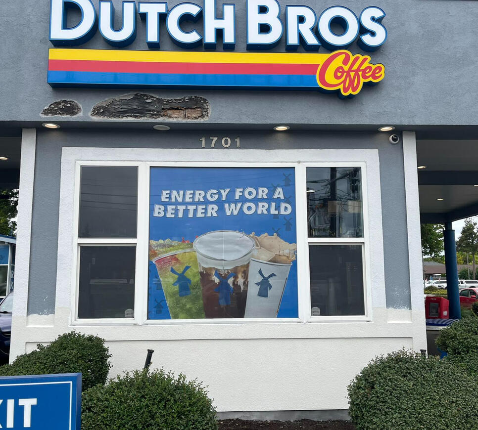 Dutch Bros Stucco Patch Before